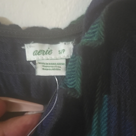 Aerie Navy Blue & Green Plaid Stripe Romper Sz Sm - Picture 3 of 4
